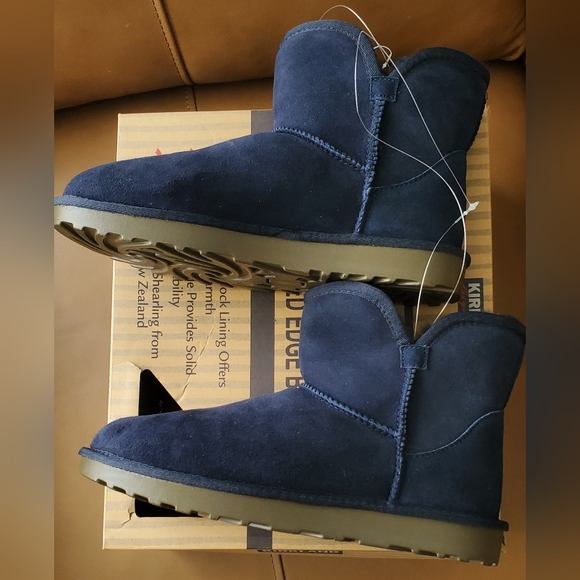 New Women's Sizes Shearling Scalloped Edge Boots Navy - Picture 7 of 15